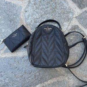 Kate Spade Briar Lane Quilted Black Mini Convertible Backpack + KS Wallet